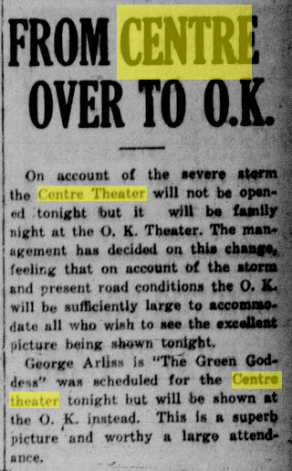 O.K. Theater - Jan 25 1924 Article
